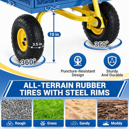 Garvee 1100LBS Steel Garden Cart, Heavy Duty Wagon with 10" Wheels - color: Blue