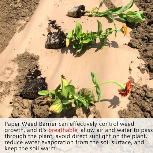 Biodegradable Weed Barrier, 3 x 100 Ft Heavy Duty Garden Paper Biodegradable Landscape Fabric Paper Garden Mulch Rolls Weed Barrier for Weeds, Paper Mulch Rolls Garden Paper for Outdoor Garden Lawn - size: 3x100ft