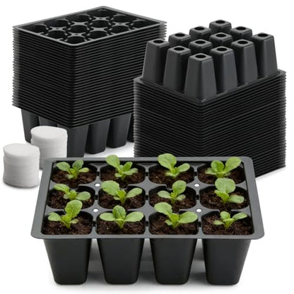RooTrimmer 60 Pack Reusable 12-Cell Seed Starter Tray, Plant Starter Trays with Large Drainage Holes for Seed Germination, Easy to Repotted, Fits Standard 1020 Flats and TD377 Trays, Black - color: Black, size: 12 Cells-60P