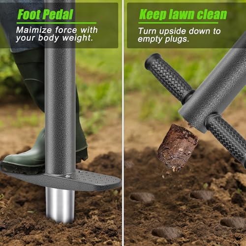 Dolibest Sod Plugger, Bulb Planter Tool with Soft Rubber Grip, Grass Plugger Tool with Stainless Steel Sharp Serrations, Sod Plugger Turf Cutter for Lawn Planting Bulbs and Grass Repair - color: Black D- 3.5'' depth