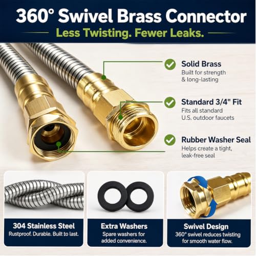Metal Garden Hose 25 ft – 304 Stainless Steel Water Hose with Nozzle Sprayer, Garden Hoses Flexible, Lightweight, No Kink, Heavy Duty for Outdoor (25 ft) - size: 25 feet