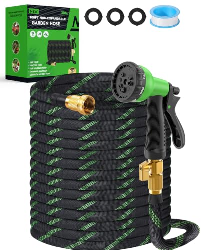 100ft Garden Hose，Non-Expandable Water Hose with 8 Function Spray Nozzle, Burst-Resistant，Kink-Free，Lightweight，Durable & Flexible 3/4" Garden Hose for Gardening, Yard，Lawn, Car Washing - size: 100ft
