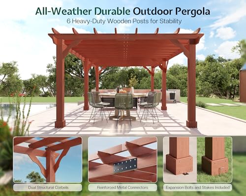 Jocisland 12x24 FT Premium Cedar Wood Pergola with Trellis Roof & Stakes - size: 12x24 FT