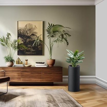 Kante Accent Round Column Black Concrete Planter 23.6" Tall, Outdoor - color: Black, size: 23.6“h