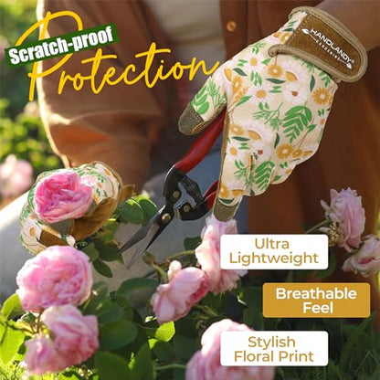HANDLANDY Gardening Gloves for Women, Leather Garden Glove, Gardener Gift - color: Caramel, size: Medium (Pack of 1)