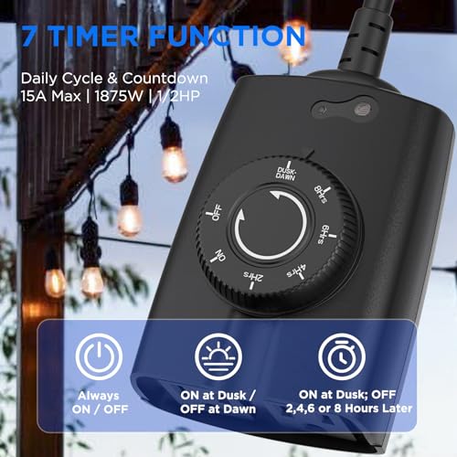 G-Homa Dusk to Dawn Outdoor Timer for Light Sensor Timer Waterproof 2 Grounded Outlets Timers for Christmas Light, 15A 1/2HP, CSA Listed (Turns on After Dusk) - style: 2 Outlets Timer