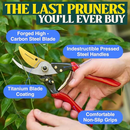 Haus & Garten ForgedPRO 8.75" Heavy Duty Professional Titanium Bypass Pruning Shears - Use As Pruners, Garden Shears, Handheld Pruning Shears For Gardening, Clippers, Garden Scissors, Pruner Tool - style: ForgedPRO