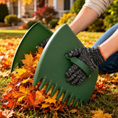 Leaf Scoops and Claws with Gardening Gloves, Large Lightweight Plastic Hand Rakes Yard Grabber for Lawn Clippings, Grass & Trash Pick Up, Ergonomic Adjustable Handles(Green) - color: Green