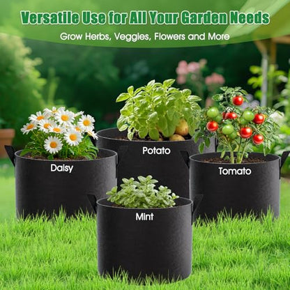 FEED GARDEN 5 Gallon Grow Bags 8 Pack – 300G Thickened Non-Woven Fabric Pots Double-Stitched Handles, Foldable Breathable Drainage Planters for Herbs, Lettuce, Strawberries & Flowers, Indoor Outdoor - size: 5 Gallon
