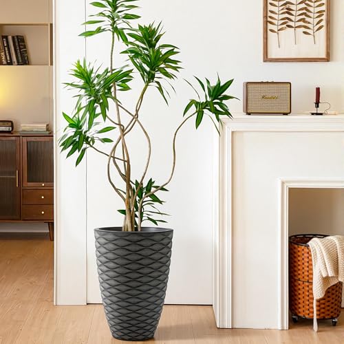 2-Pack 19" Rustic Black Resin Tall Planters with Wave Texture - color: 19"h-rustic Black Wavy