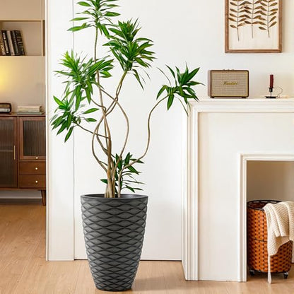 2-Pack 19" Rustic Black Resin Tall Planters with Wave Texture - color: 19"h-rustic Black Wavy