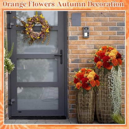 XunYee 12 Pcs Fall Artificial Flowers for Outdoor Faux Mums,Burnt Orange - color: Burnt