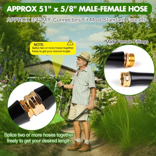 Short Garden Hose 2pcs, 5/8" x 4.2ft with Male to Female Fittings - size: 4.2ft Male Female - 2 packs