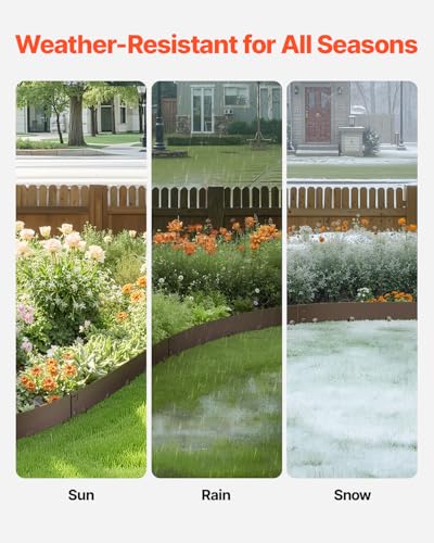 VEVOR Steel Landscape Edging, 5 Packs 39 x 5 in Rust-Resistant Metal Landscape Edging, Bendable Garden Edging Border, Heavy Duty Lawn Edging, Easy-to-Install, Flower Bed Yard Pathway Divider Brown - size: 39" L x 5" H, style: Upgraded version(Brown)