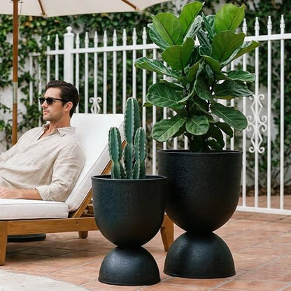 KOL Plastic Planters, Black Urn Planters 2 Pack, 18 Inch+23 Inch - color: Black, size: Bundle: 18"+23"
