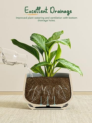 LE TAUCI Plant Pots, 4.1+5.1+6.5 inch, Set of 3, Reactive Glaze Blue Gray - color: Reactive Glaze Blue Gray