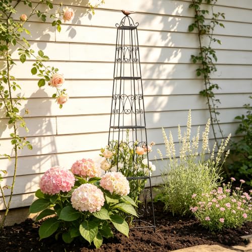 58" Heavy Duty Metal Obelisk Plant Support Outdoor Garden Trellis