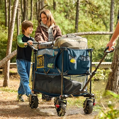 TIMBER RIDGE Push & Pull Double Decker Wagon, 400L Capacity & 450lb Load - color: Blue, size: With Push Handle