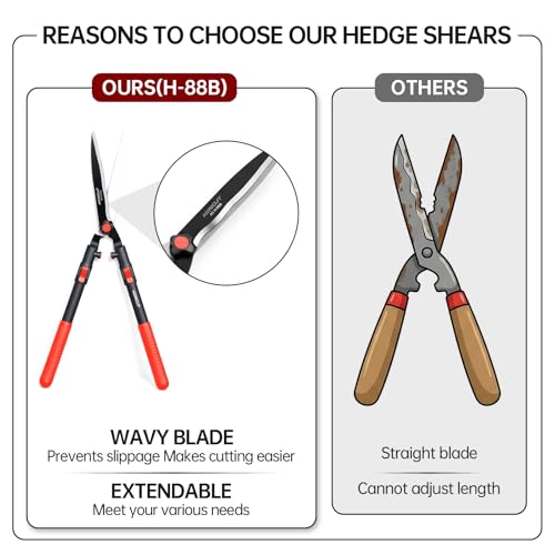 AGRICUT Telescopic Hedge Shears – Heavy Duty Garden Shears with Patented Wavy Blade, High Carbon Steel, Extendable Aluminium Handles 700-930mm – For Precision Trimming of Tall Hedges - style: Wavy Blade (Telescopic)