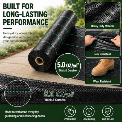 3FTx100FT Weed Barrier Landscape Fabric Heavy Duty 5oz Pro Ground Cover Mat - size: 5oz-100ftx3ft