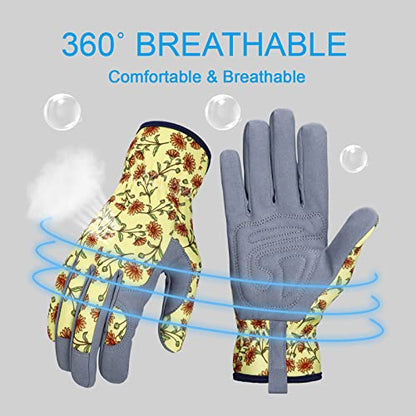 Bamllum Gardening Gloves for Women, Leather Garden Gloves - color: Grey+yellow