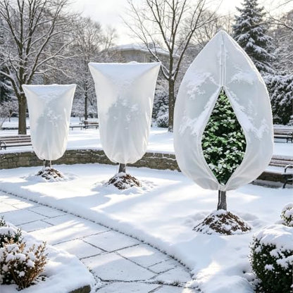 8 Pack 3 Sizes Plant Covers Freeze Protection w Zipper & Drawstring, White - color: White
