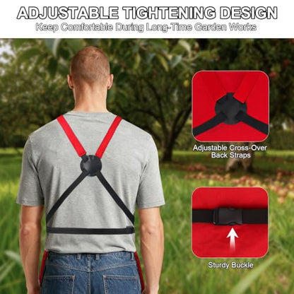 Garden Apron,Harvest Aprons with Drawstring Bag and Pockets for Women and Men,Canvas Fruit Picking Apron - color: Red
