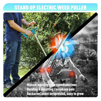 21V Electric Weed Puller Tool, Stand Up Heavy Duty Weed Puller w/3000mAh Battery*2, Root Weeder for Lawn/Yard
