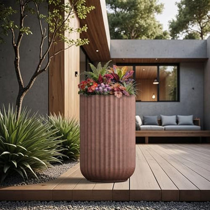 Kante Large Round Column Rusty Concrete Planter 21.7" Tall, Outdoor - color: Rusty, size: 14"w x 21.7" h
