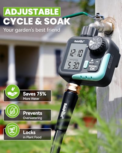 RAINPOINT Sprinkler Timer - Cycle & Soak Hose Timer for Garden Hose with Automatic Watering/Manual Watering/Rain Delay, Programmable for Irrigation System, Lawn, Yard, Outdoor - color: Mint Green