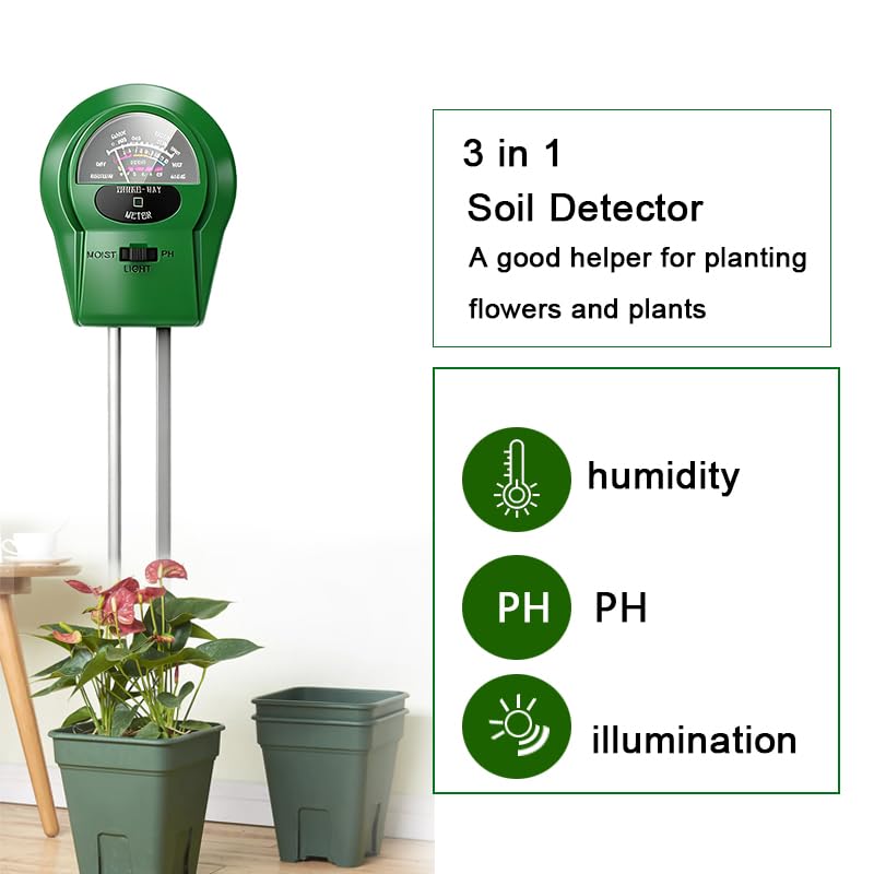 2Pcs Soil Moisture Meter,3 in 1 Moisture Meter for Plants, Tester for Moist, Light,Nutrients, pH, Soil Test Kit, Great for Garden, Lawn, Farm, Indoor & Outdoor Use, No Battery Required