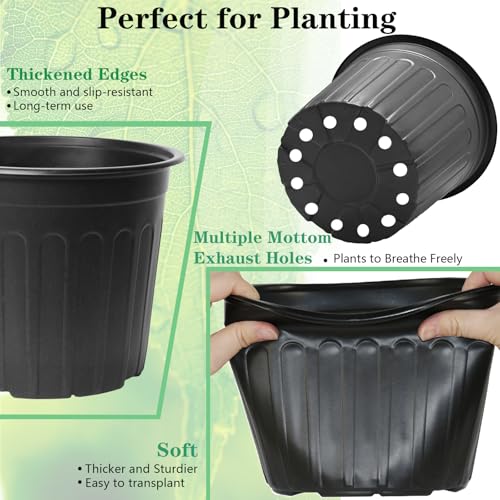 60-Pack 2 Gallon Flexible Plastic Plant Pots with 50Pcs Plant Labels,Thickened Soft Seed Starting Container for Indoor Outdoor Plants, Seedlings, Vegetables, Succulents and Cuttings - size: 2 Gallon