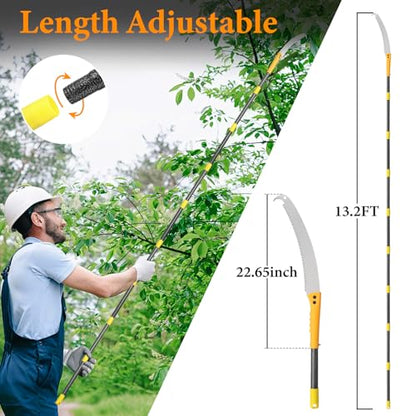 Pole Saws for Tree Trimming, 13.2FT Long Extension tree trimmer pole saw, Lightweight Manual Pruning Saw with Mn Steel Blade, Tree Branch Trimmer for Yard, Garden, Patio - size: 13.2FT
