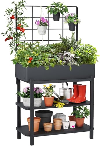 Metal Raised Garden Bed with Trellis & Legs