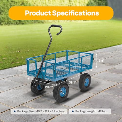 VIVOHOME Heavy Duty 880 Lbs 4.5 Cu Ft Mesh Steel Garden Cart Utility Wagon - color: Blue