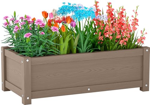 HDPE Raised Planter Box Outdoor,Rot-Resistant and Non-Cracking,Small Raised Beds for Gardening 29.5 * 14.4 * 9.8 in for Yard,Lawn,Outdoor Planter Boxes Rectangle with Drainage Holes Brown - color: Brown, size: 29.5 x 14.4 x 9.8 in