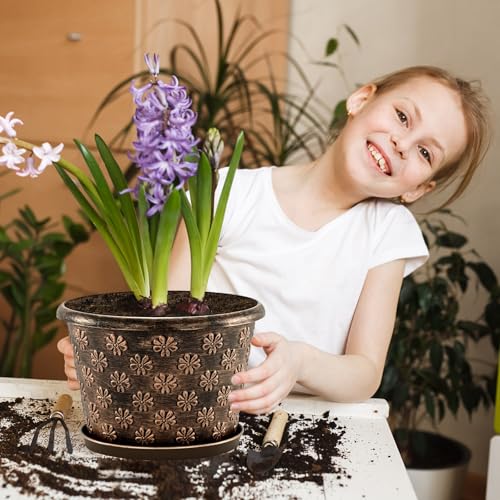 8 Inch Planter Pots for Plants, Plastic Flower Pots Indoor Outdoor, 5 Pack Resin Plant Pot with Drainage & Saucer, Retro Decorative Garden Pot with Removable Trays for House - color: 8 Inch