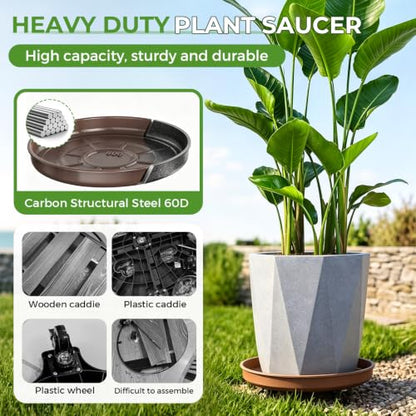 Plant Caddy With Wheels 16" Metal Plant Saucers for Indoors 420 Lb Capacity - size: 1 PACK 16 INCH
