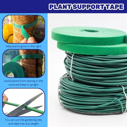 4Pcs 1/2" 65Fts Nylon Garden Tape and 131FtsSoft Plant Wire Twist Ties, Reusable Plant Tie Strap Adjustable Plant Support Gardening Supplies for Climbing Plants, Tomatoes, Flowers