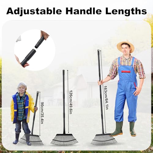 Rake for Leaves, 25 Metal Tines Wide Leaf Rake, 60'' Leaf Rakes for Lawns with Adjustable Steel Handle for Camping Flower Beds Mulch Shrub, Black - style: 25 Tines Rake