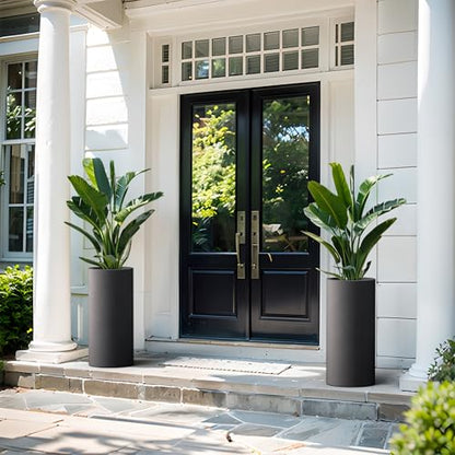 Kante Accent Round Column Black Concrete Planter 23.6" Tall, Outdoor - color: Black, size: 23.6“h