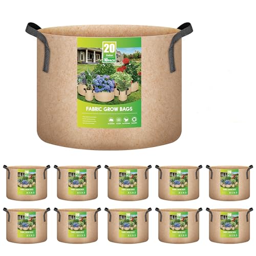 iPower 10-Pack 20 Gallon Thickened Grow Bags Nonwoven Fabric Pots Aeration Container with Strap Handles for Garden and Planting, Tan - color: 10-pack Tan, size: 20 Gallon Thickened