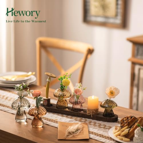 Hewory Plant Propagation Stations: 5PCS Amber Mushroom Vase with Wood Tray - color: Amber, size: 5