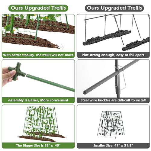 Cucumber Trellis for Raised Beds, 45 x 53 Inch Adjustable Size A-Frame Garden Trellis for Climbing Plant Outdoors with Climbing Net and Plant Support Clip for Vegetable Grape Tomato Bean Pea - size: 1pack 45 x 53 Inch
