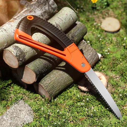 Durable Folding Pruning Saw with Safety Lock - Orange Handle for Camping, Gardening, Tree Trimming - color: Orange