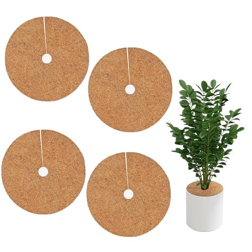 4 Pack 15.7 Inch Coconut Fiber Mulch Ring - Natural Coco Coir Tree Ring Protector Mats, Weed Barrier Plant Discs for Moisture Retention, Indoor Outdoor Trees and Landscaping - size: 4 Pack 15.7 Inch