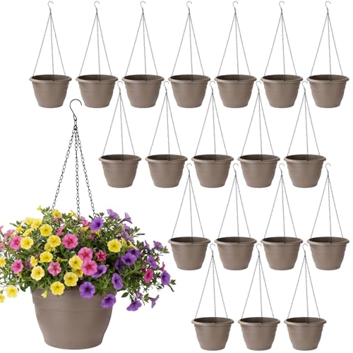 20 Pack Hanging Planter Basket 10 Inch with Drainage Tray - color: Coffee, size: 10 Inch