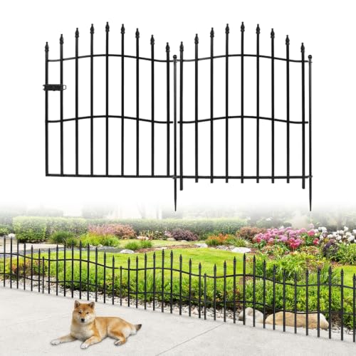 No Dig Garden Fence Panels with Gate, 10 Panels, 32in H x 22ft L - size: 10 Panels with Gate - 32in(H) x 22ft (L)