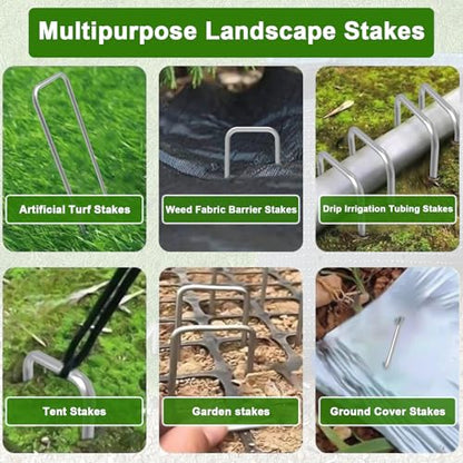 AAGUT Landscape Staples 6 Inch Galvanized Anti-Rust Garden Stakes 11 Gauge - color: Silver, size: 6'' x 16Pcs-11Ga