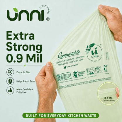 UNNI Compostable Bags, 13 Gallon, 50 Count, 49.2 Liter, Extra Thick 0.9 Mil - size: 50 Count (Pack of 1), style: 13 Gallon